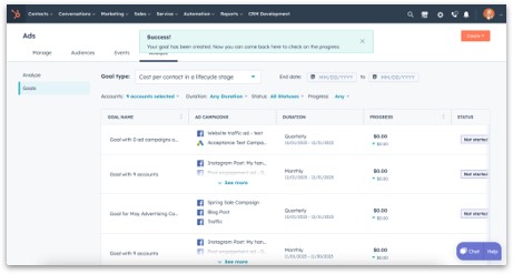 Marketing Hub - Créer des Ad Goals