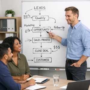 Three People Discussing Business in a Professional Setting-1-1 Three People Discussing Business in a Professional Setting-1-1