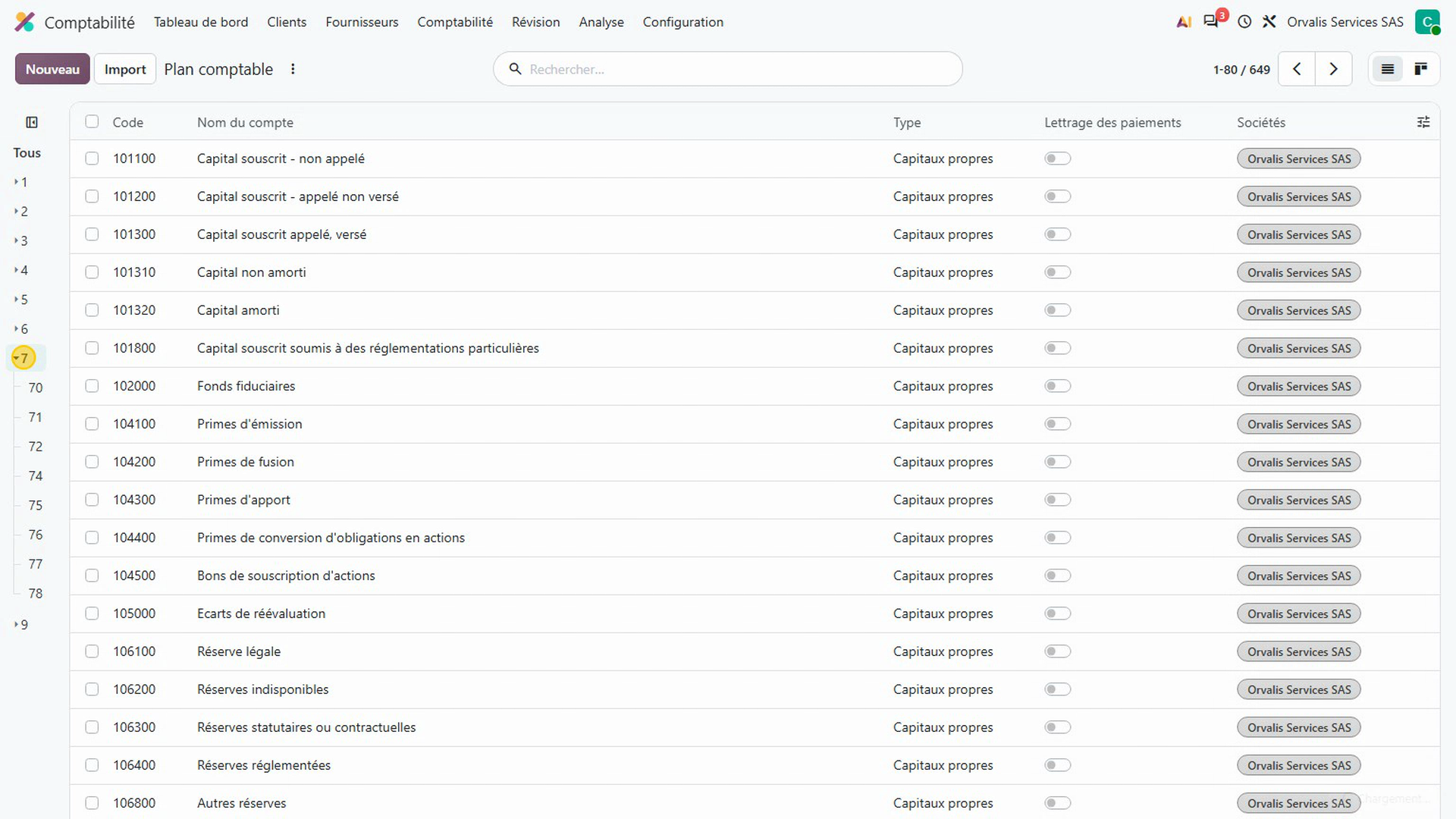 Rechercher un compte dans Odoo