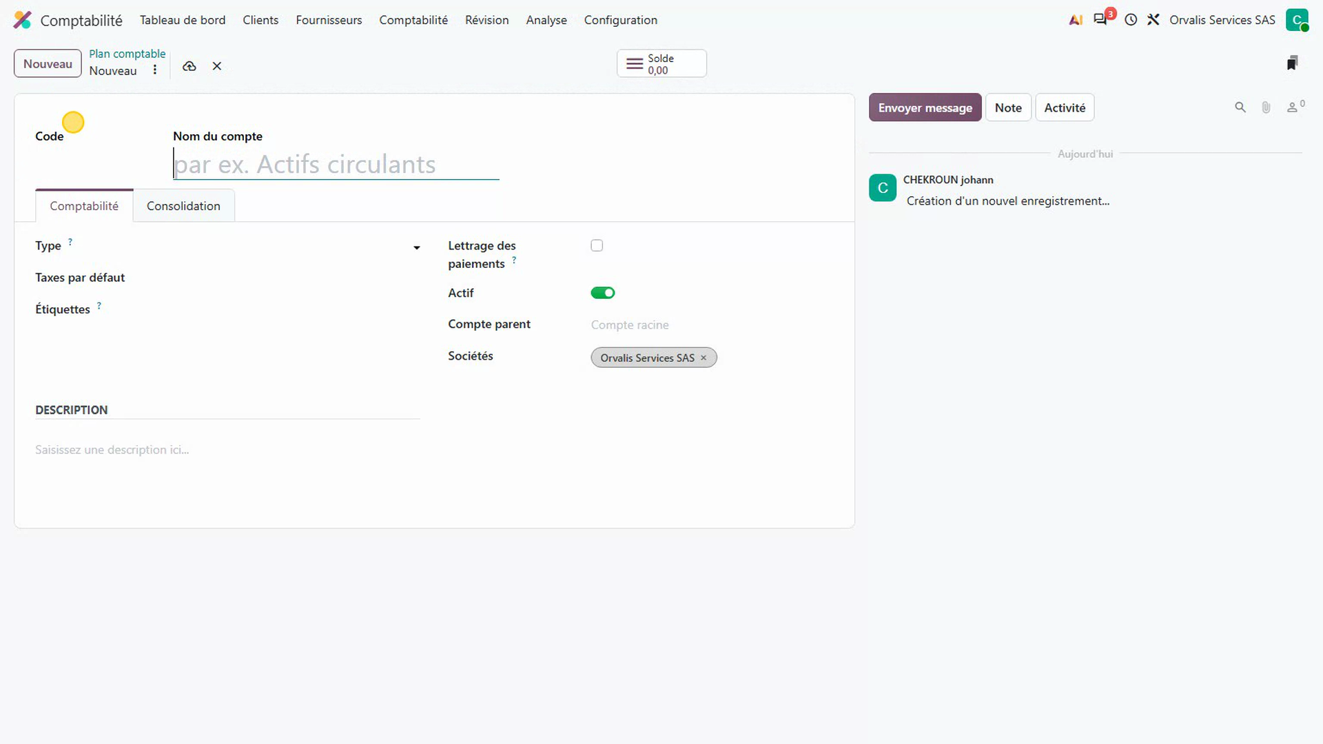 Créer un compte dans Odoo
